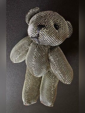Silver Teddy Bear Plush Brooch